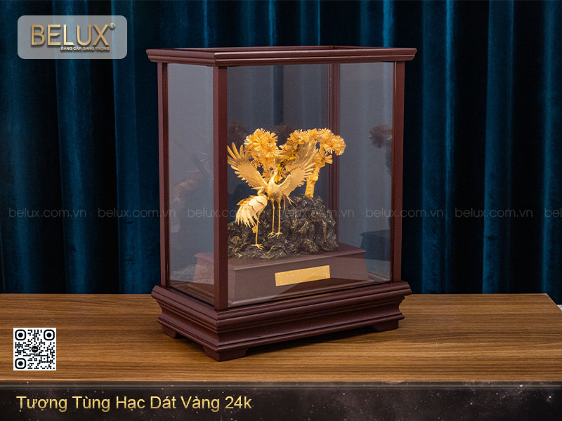 Tượng Tùng Hạc Dát Vàng 24k Cao 36cm Mẫu 2